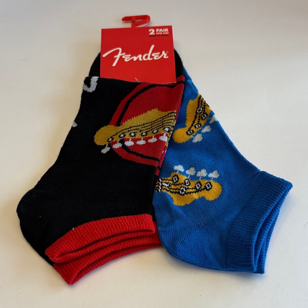 💕5/25💕Fender Men's Black and Blue Guitar Design Socks 2 Pairs
